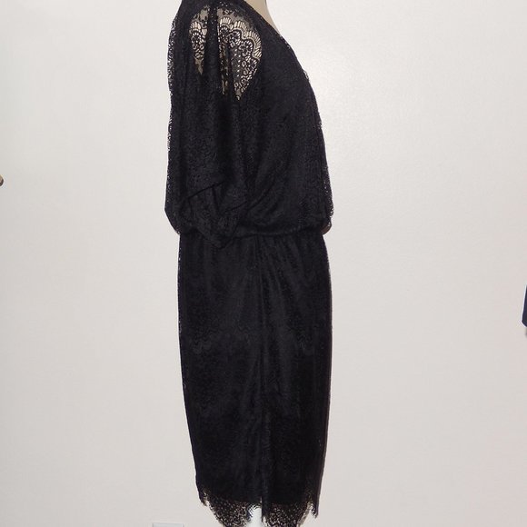 New Alfani Petite Small PS Black Lace V Neck Batwing Blouson Dress from Macy's - Picture 2 of 9